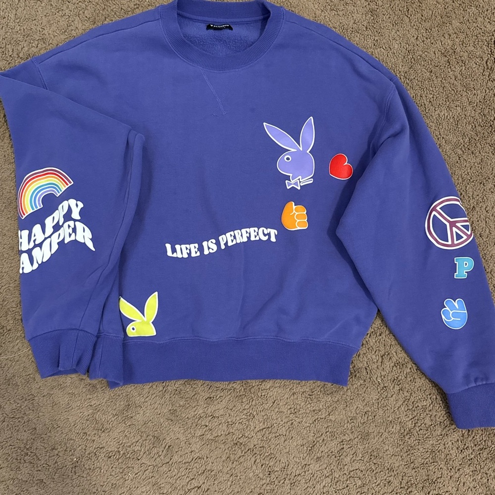 PLAYBOY Blue Crewneck Sweater with Graphic Elements